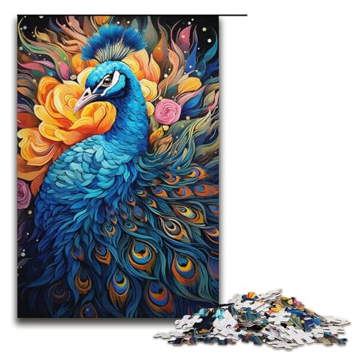 Malen von bunten Pfauen-Puzzles für Erwachsene, 1000 Teile, Lernspiel, Herausforderungsspielzeug, Weihnachts- und Geburtstagsgeschenk (Größe 38 x 26 cm) von WGLINGX