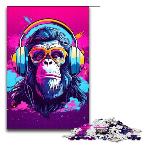 Monkey Dj Musik-Puzzle für Erwachsene, 1000 Teile, Lernspiel, Herausforderungsspielzeug, Weihnachts- und Geburtstagsgeschenk (Größe 50 x 75 cm) von WGLINGX