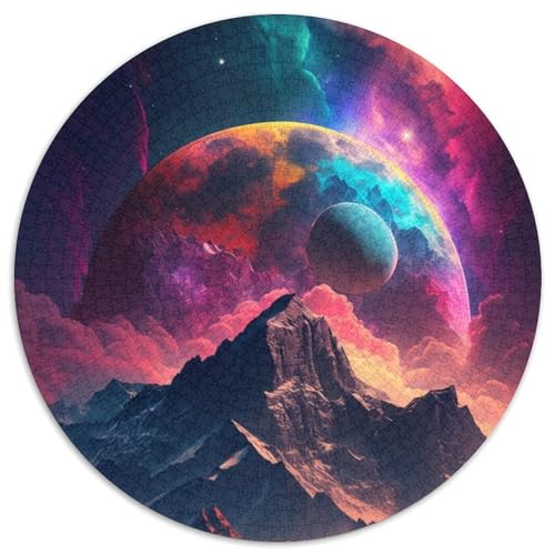 Mystisches Berggipfel-Puzzle für Erwachsene, 1000-teiliges, rundes Puzzle, Denkspiel, interaktives Familienspiel, geeignet für Kinder ab 14 Jahren (67,5x67,5cm) von WGLINGX