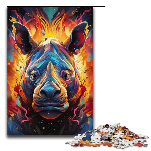 Nashorn-Puzzle für Erwachsene mit 1000 Teilen zum Ausmalen, zur Verbesserung des Gedächtnisses, geeignet für Jugendliche ab 14 Jahren (Größe 38 x 26 cm) von WGLINGX