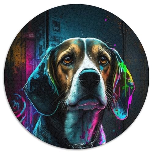 Neon-Beagle-Puzzle für Erwachsene, 1000-teiliges, rundes Puzzle, Denkspiel, interaktives Familienspiel, geeignet für Kinder ab 14 Jahren (67,5x67,5cm) von WGLINGX