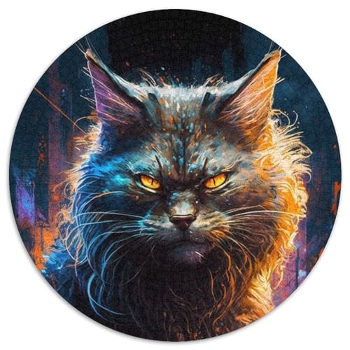 Neon Maine Coon Puzzle für Erwachsene, 1000 Teile, rundes Puzzle, Denkspiel, interaktives Familienspiel, geeignet für Kinder ab 14 Jahren (67,5x67,5cm) von WGLINGX