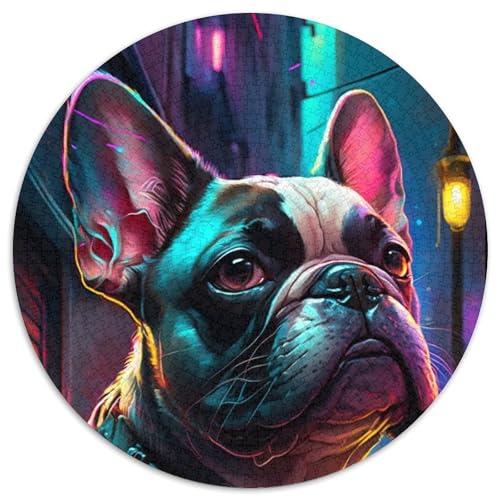 Neon-Mops-Puzzle für Erwachsene, 1000-teiliges, rundes Puzzle, Denkspiel, interaktives Familienspiel, geeignet für Kinder ab 14 Jahren (67,5x67,5cm) von WGLINGX
