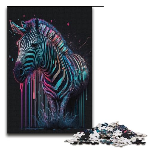 Neon-Zebra-Puzzle für Erwachsene, 1000 Teile, Karton-Puzzle, für Jugendliche und Erwachsene, gutes Geschenk für Erwachsene (Größe 38 x 26 cm) von WGLINGX