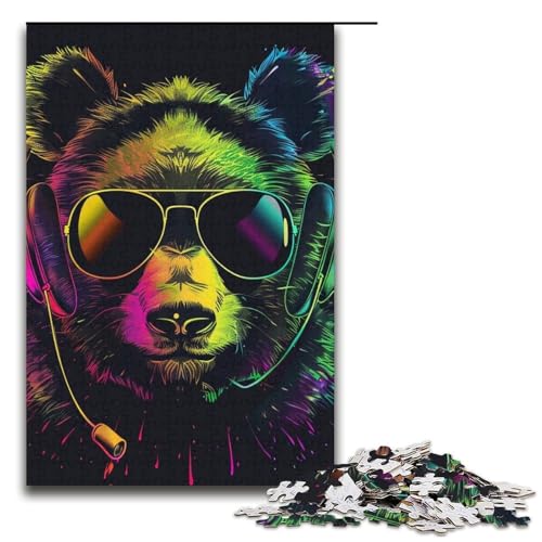Panda mit Kopfhörer-Puzzle, 1000 Teile, Puzzle für Erwachsene, Lernspiele, trainieren Sie Ihr Gehirn und Ihre Hände, geeignet für Jugendliche ab 14 Jahren (Größe 38 x 26 cm) von WGLINGX