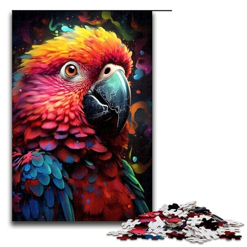 Psychedelisches Gemälde, farbenfrohes Papageien-Puzzle für Erwachsene, 1000 Teile – anspruchsvolles Spiel mit passendem Poster und Quizblatt (Größe 50 x 75 cm) von WGLINGX