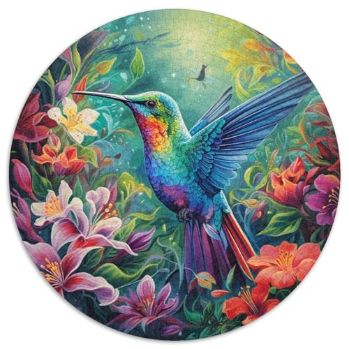 Psychedelisches Kolibri-Puzzle für Erwachsene, 1000-teiliges rundes Puzzle, Denkspiel, interaktives Familienspiel, geeignet für Kinder ab 14 Jahren (67,5x67,5cm) von WGLINGX