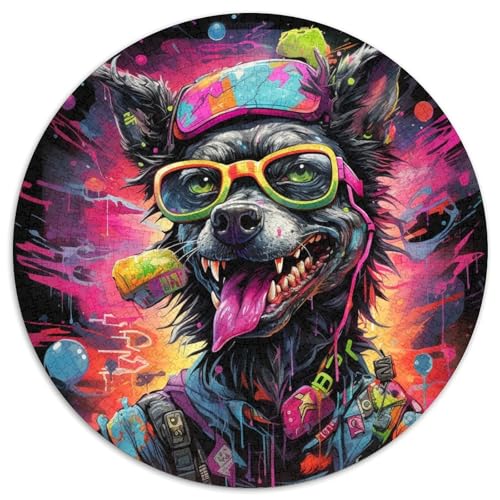 Psychedelisches Pudel-Puzzle für Erwachsene, 1000-teiliges, rundes Puzzle, Denkspiel, interaktives Familienspiel, geeignet für Kinder ab 14 Jahren (67,5x67,5cm) von WGLINGX