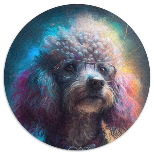 Pudel-Puzzle für Erwachsene, 1000-teiliges, rundes Puzzle, Denkspiel, interaktives Familienspiel, geeignet für Kinder ab 14 Jahren (67,5x67,5cm) von WGLINGX
