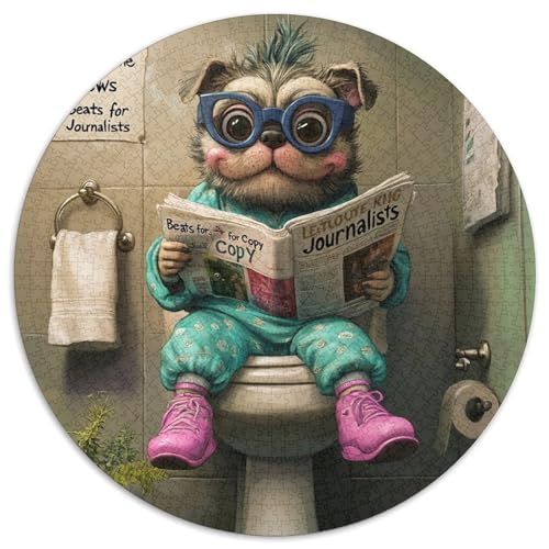 Pug Go Toilet Puzzle 1000 Teile, Unmögliches Puzzle für Erwachsene für Teenager, interaktives Familienspiel, Herausforderungsgeschenk, 1000 Teile (67,5x67,5cm) von WGLINGX