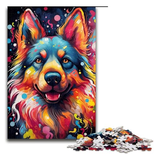 Puzzle, farbenfrohes psychedelisches Gemälde mit Hund, 1000 Teile, Puzzle für Erwachsene, Wanddekoration, gutes Geschenk für Teenager ab 14 Jahren (Größe 50 x 75 cm) von WGLINGX
