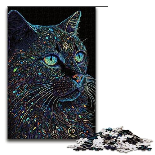 Puzzle „Schwarze Katze“, 1000 Teile, für Erwachsene, Lernspiele, Staycation, Zeitvertreib, für Teenager ab 14 Jahren, 50 x 75 cm von WGLINGX