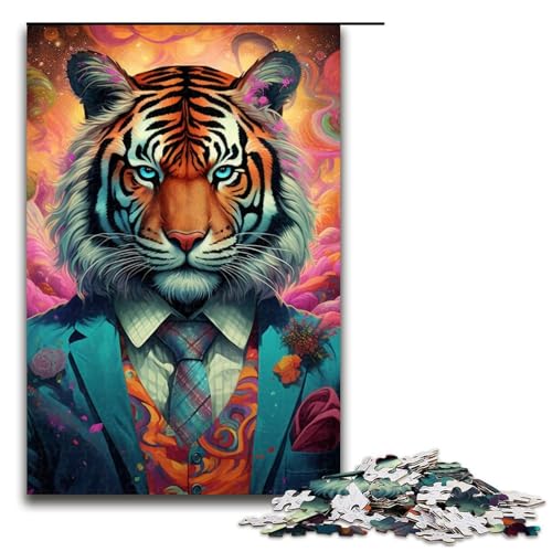 Puzzle „Tiger im Anzug“, 1000 Teile, für Erwachsene, Geschenke für Freunde und Familie, für Teenager ab 14 Jahren (Größe 50 x 75 cm) von WGLINGX