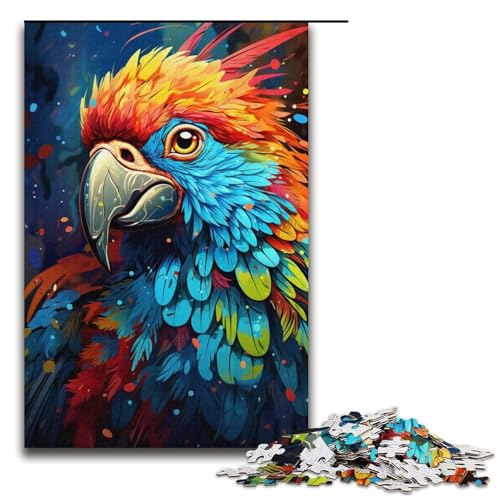 Puzzle 1000 Bunte Psychedelia-Puzzles mit niedlichem Papagei für Erwachsene, Papp-Puzzle, Lernspiel für Erwachsene (Größe 38 x 26 cm) von WGLINGX