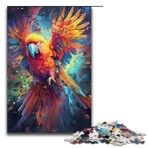 Puzzle 1000 Bunte psychedelische Papageien-Puzzles für Erwachsene, Papp-Puzzle, Lernspiel für Erwachsene (Größe 38 x 26 cm) von WGLINGX