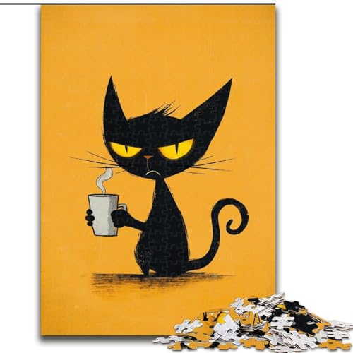 Puzzle 1000 Teile, Abstrakte Kunst, Schwarze Katze, Holzpuzzle für Erwachsene, Familien-Interaktives Spiel, Denksportaufgabe, Geschenk, Lernspielzeug (Größe 50x75cm) von WGLINGX