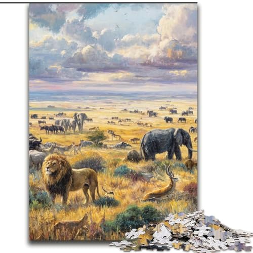 Puzzle 1000 Teile, Afrikanische Tierwelt, Holzpuzzle für Erwachsene, interaktives Familienspiel, Denksportaufgabe, Geschenk, Lernspielzeug (Größe 50x75cm) von WGLINGX