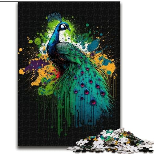 Puzzle 1000 Teile, Aquarell-Pfau, Puzzle für Erwachsene, 1000 Teile, Lernspielzeug (Größe 26x38cm) von WGLINGX