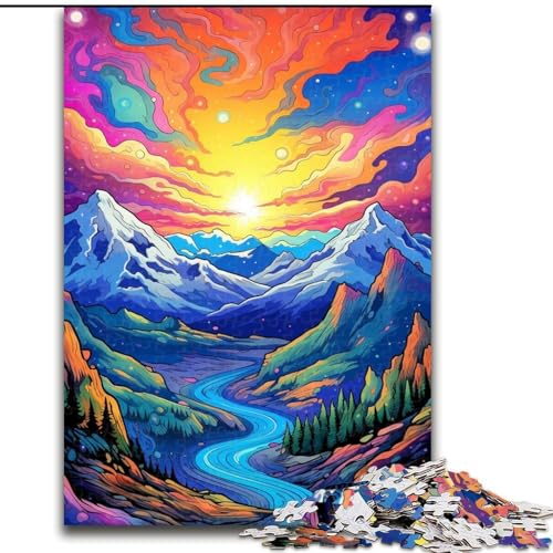 Puzzle 1000 Teile, Berg mit bunten Sternen, Holzpuzzle, DIY-Heimdekoration, Denkspiel für Teenager (Größe 26x38cm) von WGLINGX
