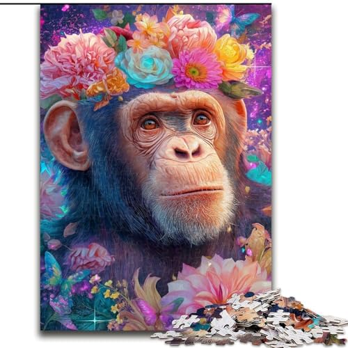 Puzzle 1000 Teile, Blumen-Schimpansen-Puzzle für Erwachsene, Familienaktivitätsspiel für Teenager, anspruchsvolles Denkspiel (Größe 50x75cm) von WGLINGX