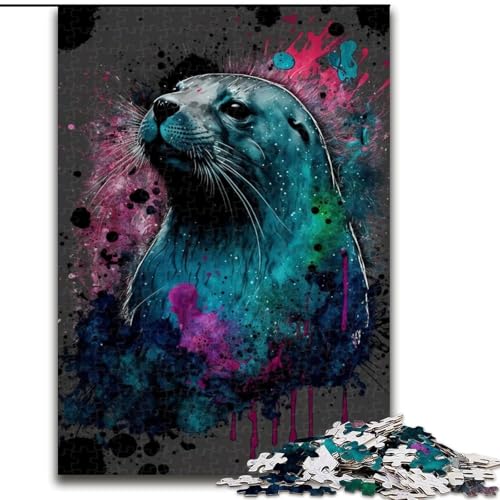 Puzzle 1000 Teile, Bunte Robben, Holzpuzzle, DIY-Heimdekor, Denkspiel für Teenager (Größe 50x75cm) von WGLINGX