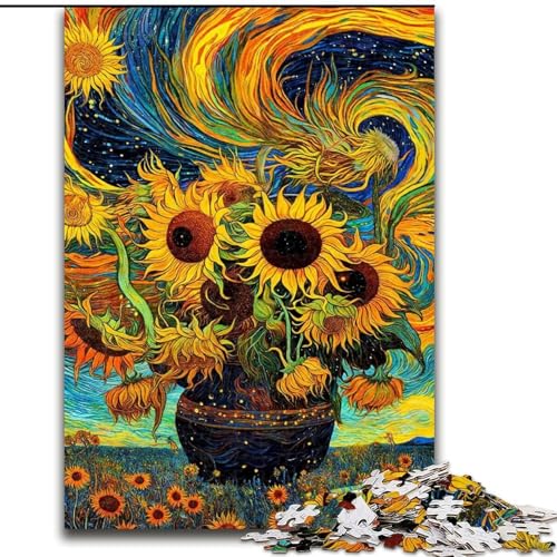 Puzzle 1000 Teile, Bunte Sonnenblumenkunst, Holzpuzzle, Spielzeug, Geschenk, pädagogisches intellektuelles Dekomprimierungsspaß-Familienspiel (Größe 50x75cm) von WGLINGX
