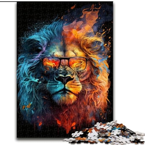 Puzzle 1000 Teile, Bunter Löwe mit Brille, Holzpuzzle, DIY-Heimdekoration, Denksportspiel für Teenager (Größe 26x38cm) von WGLINGX