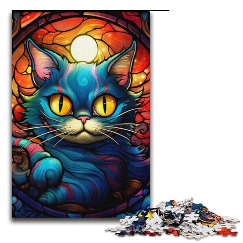 Puzzle 1000 Teile, Buntglas-Katzen-Puzzle für Erwachsene, Kartonpuzzle, anspruchsvolles Spiel, 14,96 x 10,24 Zoll von WGLINGX