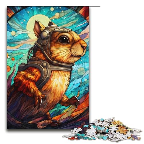 Puzzle 1000 Teile, Buntglas-Streifenhörnchen-Puzzle für Erwachsene, Kartonpuzzle, anspruchsvolles Spiel, 14,96 x 10,24 Zoll von WGLINGX