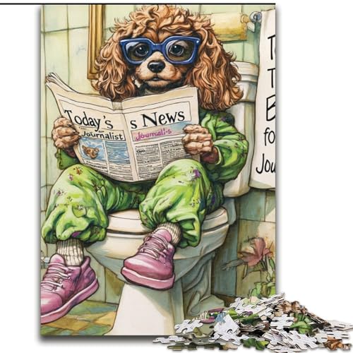 Puzzle 1000 Teile, Cocker Spaniel Go Toilet, 1000-teiliges Puzzle für Erwachsene, Familienaktivität, Heimdekorationsgeschenk, Familienspielzeugspiel (Größe 50x75cm) von WGLINGX
