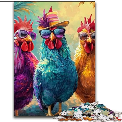 Puzzle 1000 Teile, DREI wunderschöne Hähne, 1000-teiliges Puzzle, Familienaktivität, Heimdekorationsgeschenk, Familienspielzeugspiel (Größe 50x75cm) von WGLINGX