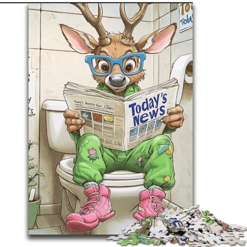 Puzzle 1000 Teile, Deer Go Toilet, 1000-teiliges Puzzle, perfektes Weihnachts- und Neujahrsgeschenk, Feiertagsgeschenk (Größe 50x75cm) von WGLINGX