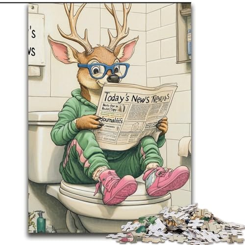 Puzzle 1000 Teile, Deer Go Toilet, Puzzle für Erwachsene, 1000 Teile, für Geburtstage, Feiertage und besondere Anlässe (Größe 26x38cm) von WGLINGX