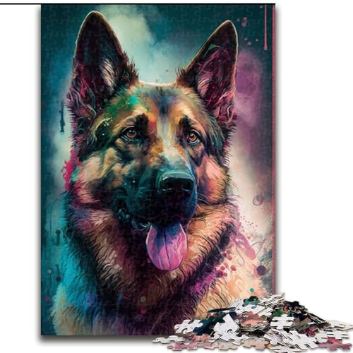 Puzzle 1000 Teile, Deutscher Schäferhund, Holzpuzzle, Spielzeug, Geschenk, pädagogisches, intellektuelles, entspannendes Familienspiel (Größe 50x75cm) von WGLINGX
