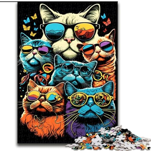 Puzzle 1000 Teile, Die Katzen tragen eine Brille, Holzpuzzle, Spielzeug, Geschenk, pädagogisches, intellektuelles, entspannendes Familienspiel (Größe 50x75cm) von WGLINGX
