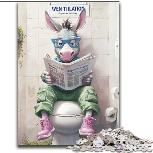 Puzzle 1000 Teile, Donkey Go Toilet, 1000-teiliges Puzzle für Erwachsene, Familienbindungsaktivität, Heimdeko-Geschenk, Familienspielzeugspiel (Größe 26x38cm) von WGLINGX