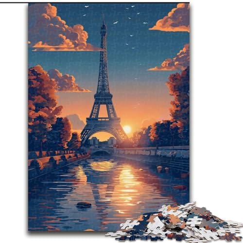 Puzzle 1000 Teile, Eiffelturm bei Sonnenuntergang, Papppuzzle, Spielzeug, Geschenk, pädagogisches, intellektuelles, entspannendes Familienspiel (Größe 26x38cm) von WGLINGX