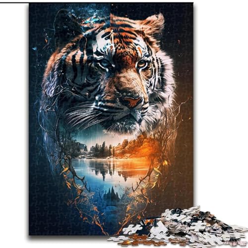 Puzzle 1000 Teile, Fantasie-Tiger, Holzpuzzle, Spielzeug, Geschenk, pädagogisches, intellektuelles, entspannendes Familienspiel (Größe 50x75cm) von WGLINGX