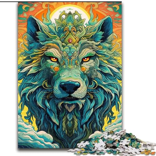 Puzzle 1000 Teile, Grüner Wolf, Holzpuzzle, DIY-Heimdekoration, Denksportspiel für Teenager (Größe 26x38cm) von WGLINGX