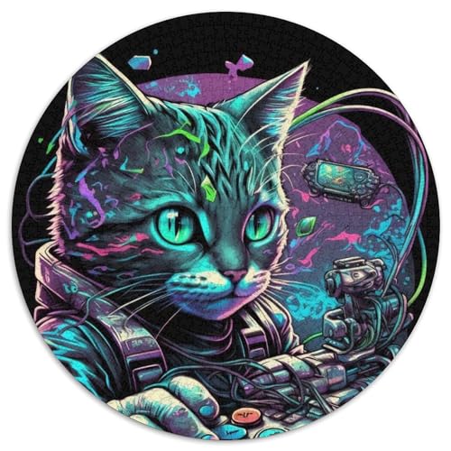 Puzzle 1000 Teile, Grünes Spiel, Katze, rundes Puzzle 1000 Teile, anspruchsvolles Denkspiel für Teenager, unterhaltsames interaktives Spiel für die ganze Familie, 1000 Teile (67,5x67,5cm) von WGLINGX