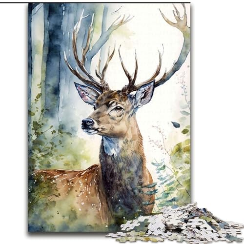 Puzzle 1000 Teile, Hirsch, Aquarellwald, Puzzle für Erwachsene, Familienspaß, Basteln, perfekt für Geburtstage, Feiertage, Größe 26x38cm Puzzle 1000 Teile, Hirsch, Aquarellwald, Puzzle für Erwachsene, Familienspaß, Basteln, perfekt für Geburtstage, Feiertage, Größe 26x38cm von WGLINGX