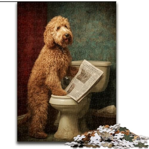 Puzzle 1000 Teile, Hund auf der Toilette, Holzpuzzle für Erwachsene, interaktives Familienspiel, Denksportaufgabe, Geschenk, Lernspielzeug (Größe 50x75cm) von WGLINGX
