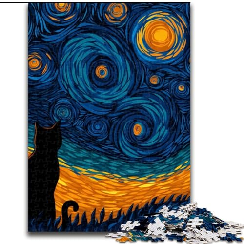 Puzzle 1000 Teile, Jigsaw Art, Schwarze Katze, Kartonpuzzle für Erwachsene, Familien-Interaktives Spiel, Denksportaufgabe, Geschenk, Lernspielzeug (Größe 26x38cm) von WGLINGX