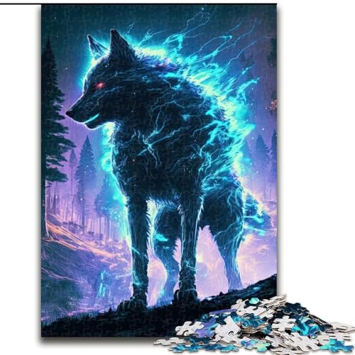 Puzzle 1000 Teile, Jigsaw Spirit Wolf, Holzpuzzle, DIY-Heimdekor, Denkspiel für Teenager (Größe 50x75cm) von WGLINGX