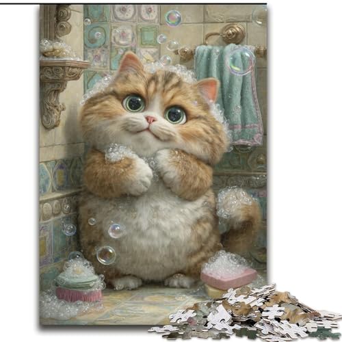 Puzzle 1000 Teile, Katze beim Baden, 1000 Teile, Puzzle-Geschenk, Familienaktivitätsspiel für Teenager, anspruchsvolles Denkspiel (Größe 50x75cm) von WGLINGX