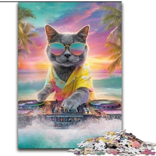 Puzzle 1000 Teile, Katze im Urlaub, Holzpuzzle für Erwachsene, interaktives Familienspiel, Denksportaufgabe, Geschenk, Lernspielzeug (Größe 50x75cm) von WGLINGX