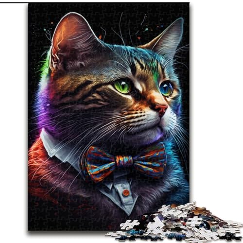 Puzzle 1000 Teile, Katze mit Schleife, 1000-teiliges Puzzle, interaktives Familienspiel, Denksportaufgabe als Geschenk, Lernspielzeug (Größe 26x38cm) von WGLINGX