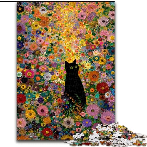 Puzzle 1000 Teile, Künstlerische abstrakte Schwarze Katze, 1000 Teile, Puzzle-Geschenke, anspruchsvolles DIY-Denkspiel, interaktives Familienspiel (Größe 50x75cm) von WGLINGX