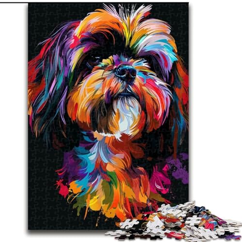 Puzzle 1000 Teile, Lhasa Apso-Hundekunst, Holzpuzzle, Spielzeug, Geschenk, pädagogisches, intellektuelles, entspannendes Familienspiel (Größe 50x75cm) von WGLINGX