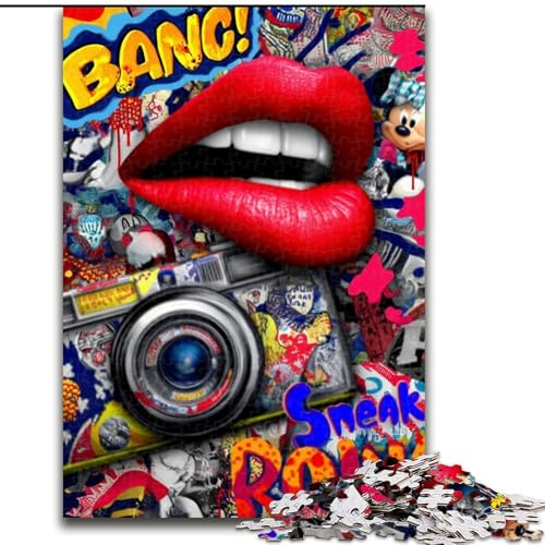 Puzzle 1000 Teile, Lippen-Graffiti-Puzzle für Erwachsene, Familienaktivitätsspiel für Teenager, anspruchsvolles Denkspiel (Größe 26x38cm) von WGLINGX